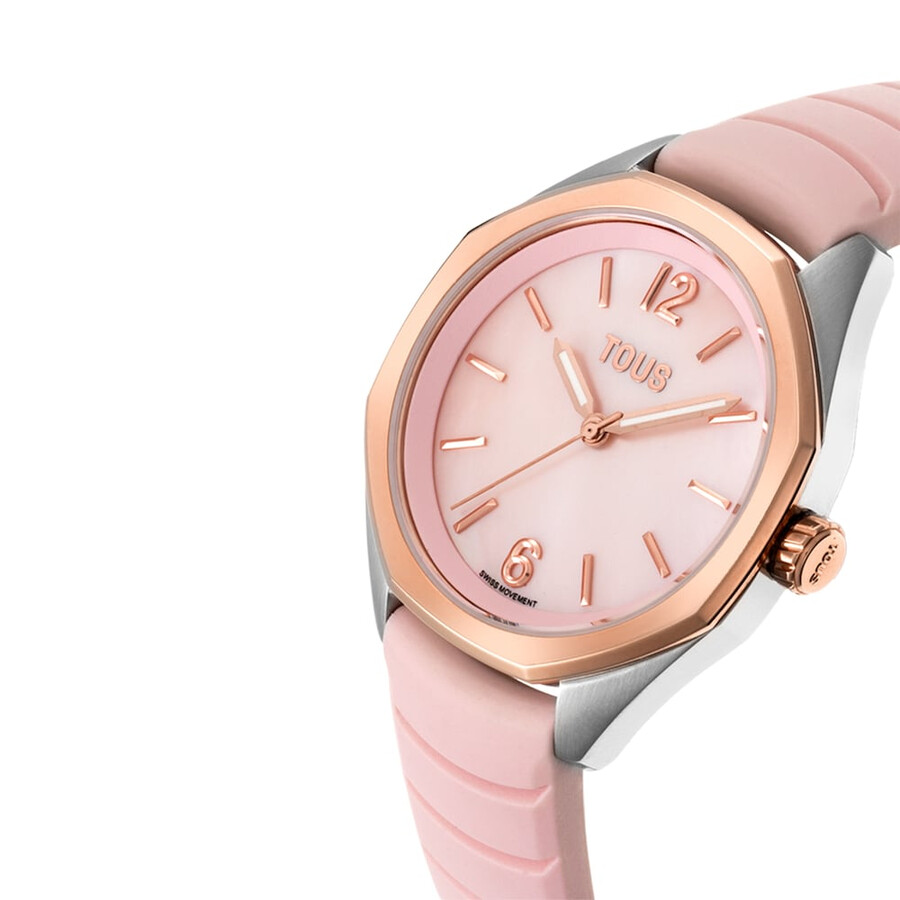 orologio analogico bicolore con movimento svizzero quadrante in madreperla e cinturino in gomma rosa tous now lady