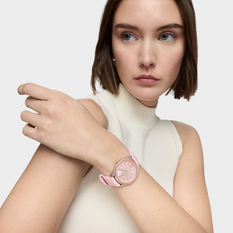 orologio analogico bicolore con movimento svizzero quadrante in madreperla e cinturino in gomma rosa tous now lady