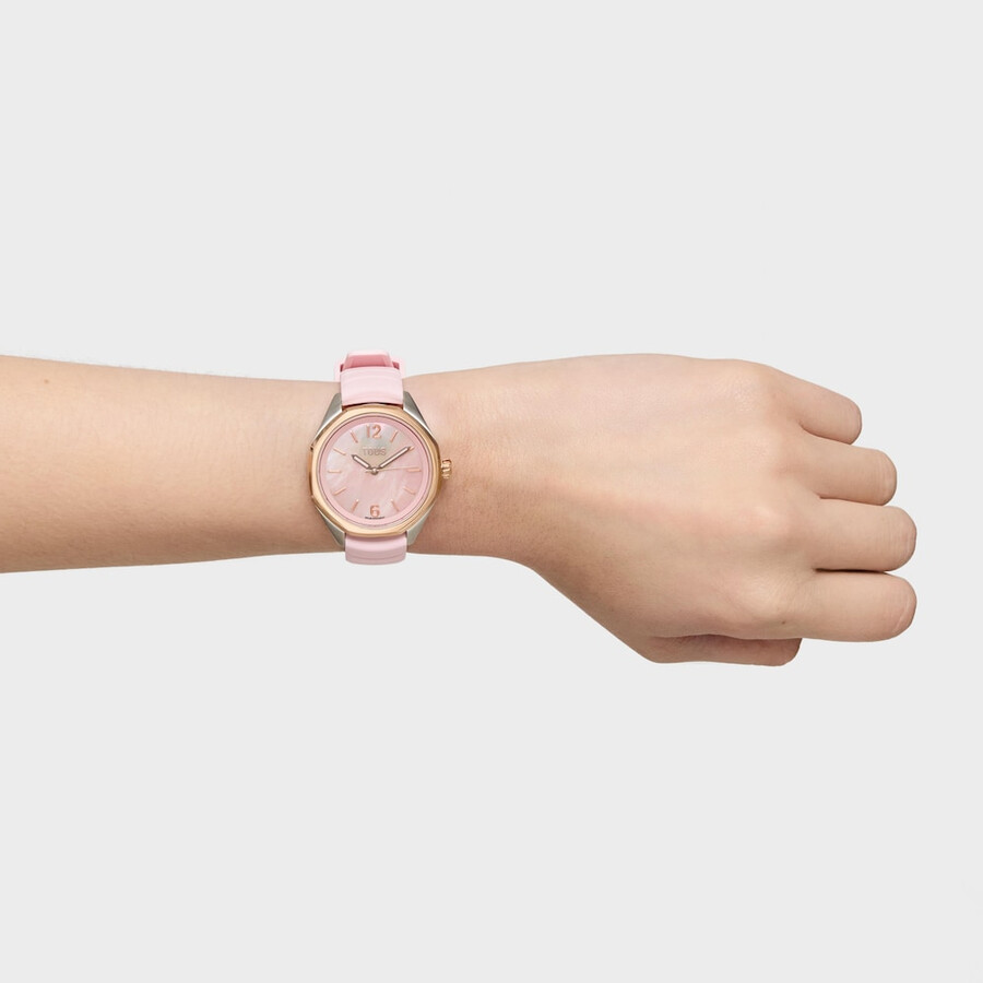orologio analogico bicolore con movimento svizzero quadrante in madreperla e cinturino in gomma rosa tous now lady