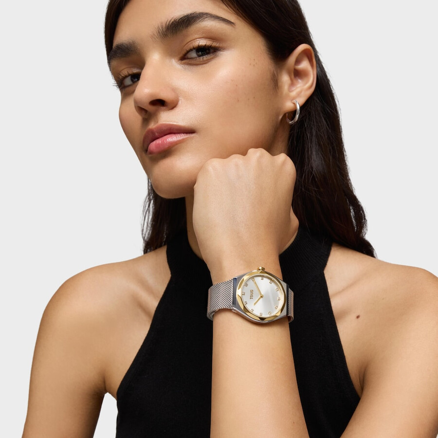 orologio analogico con bracciale in acciaio e acciaio color oro karat round mesh
