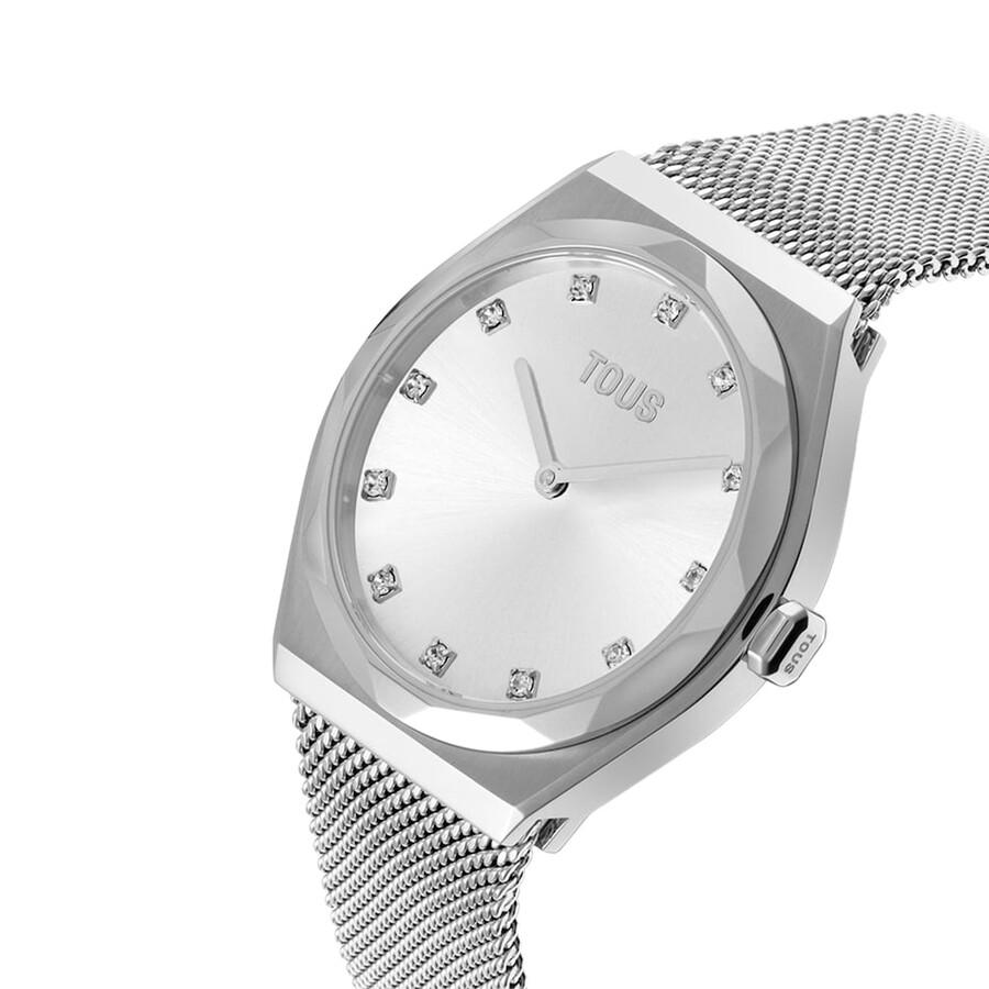 orologio analogico con bracciale in acciaio karat round mesh