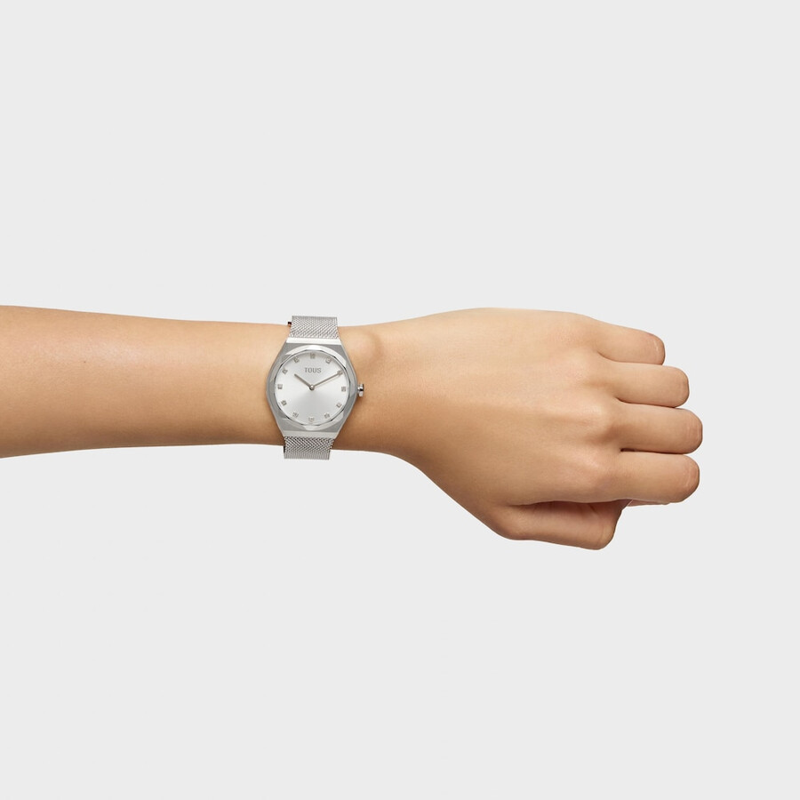 orologio analogico con bracciale in acciaio karat round mesh
