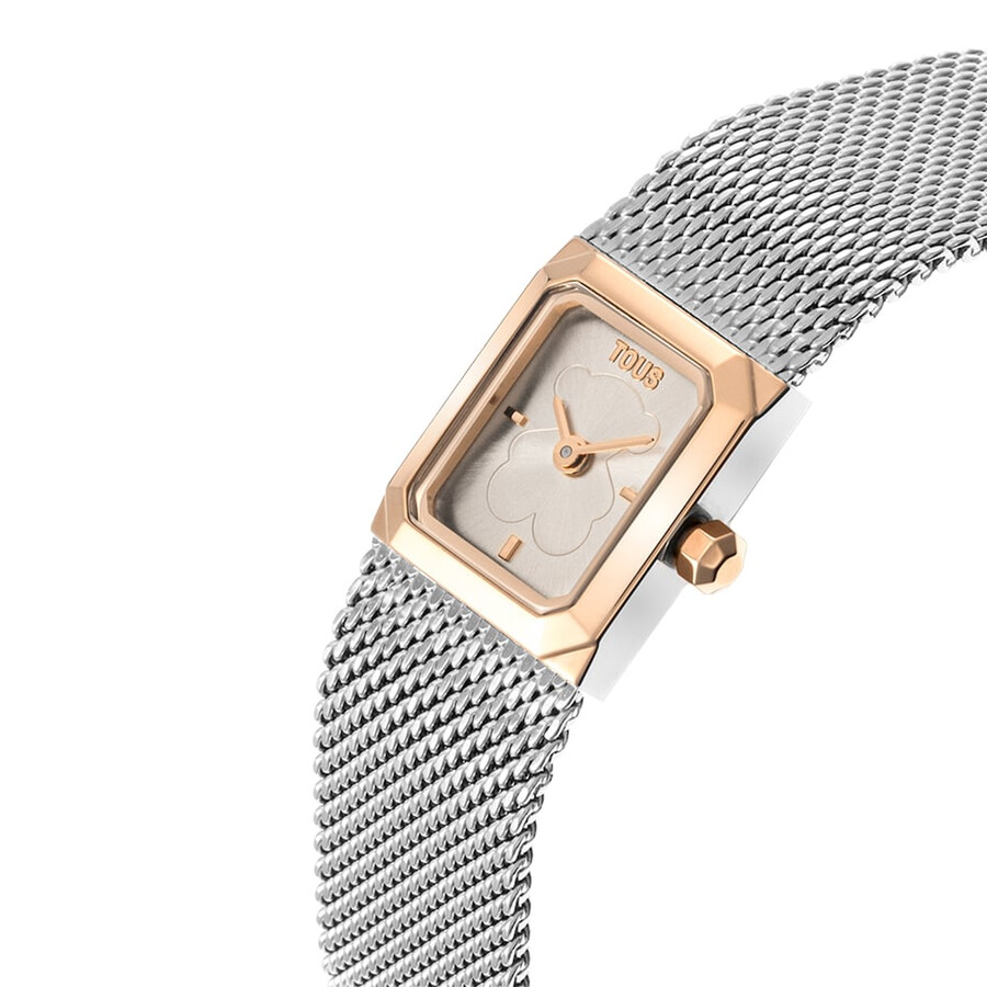 orologio analogico con bracciale in maglia milanese in acciaio e mini mesh in acciaio color rosa