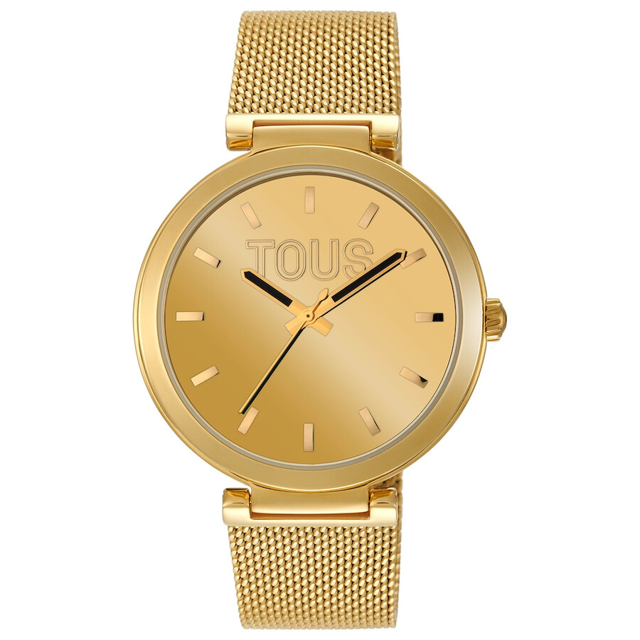 orologio analogico con quadrante color oro e cinturino s-mesh mirror