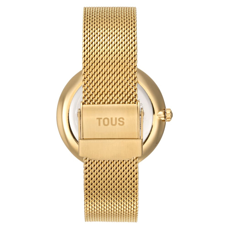 orologio analogico con quadrante color oro e cinturino s-mesh mirror