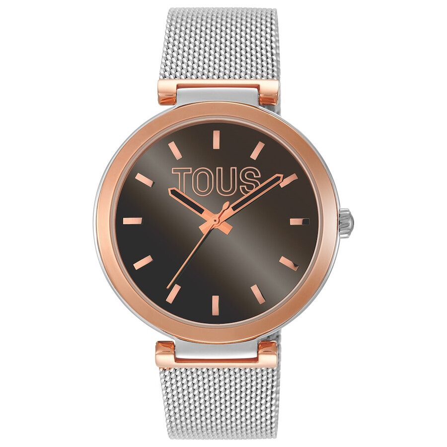 orologio analogico con quadrante color marrone e bracciale in acciaio s-mesh mirror