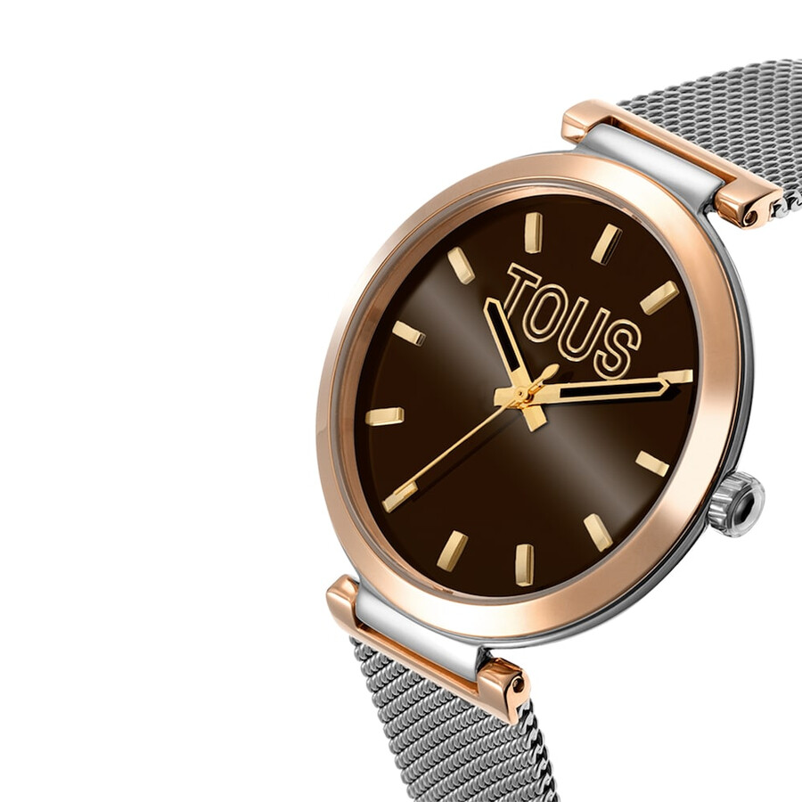 orologio analogico con quadrante color marrone e bracciale in acciaio s-mesh mirror