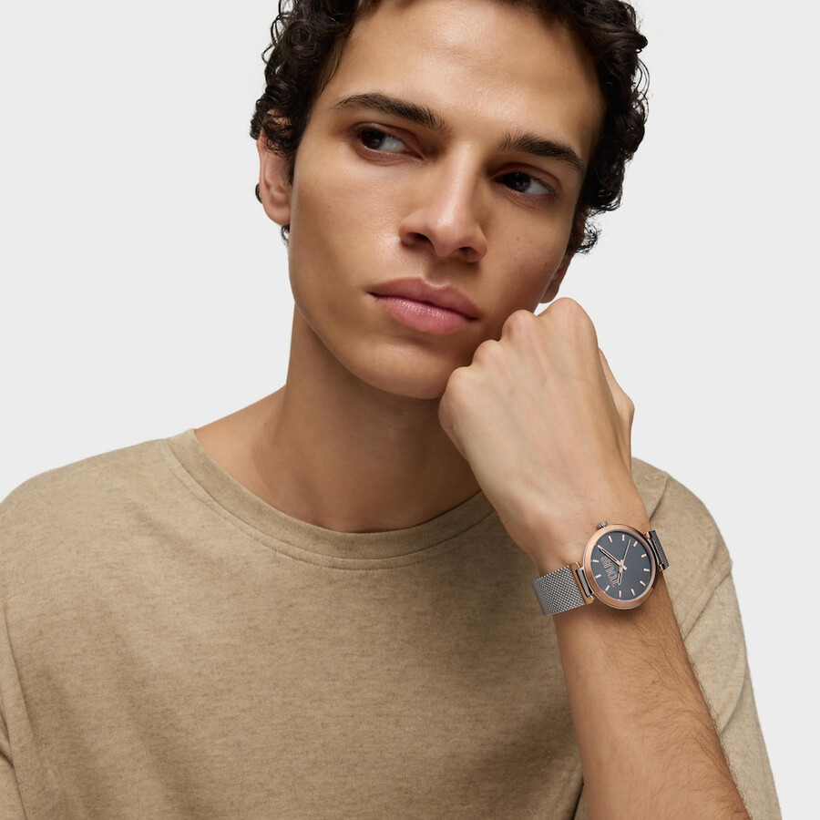 orologio analogico con quadrante color marrone e bracciale in acciaio s-mesh mirror