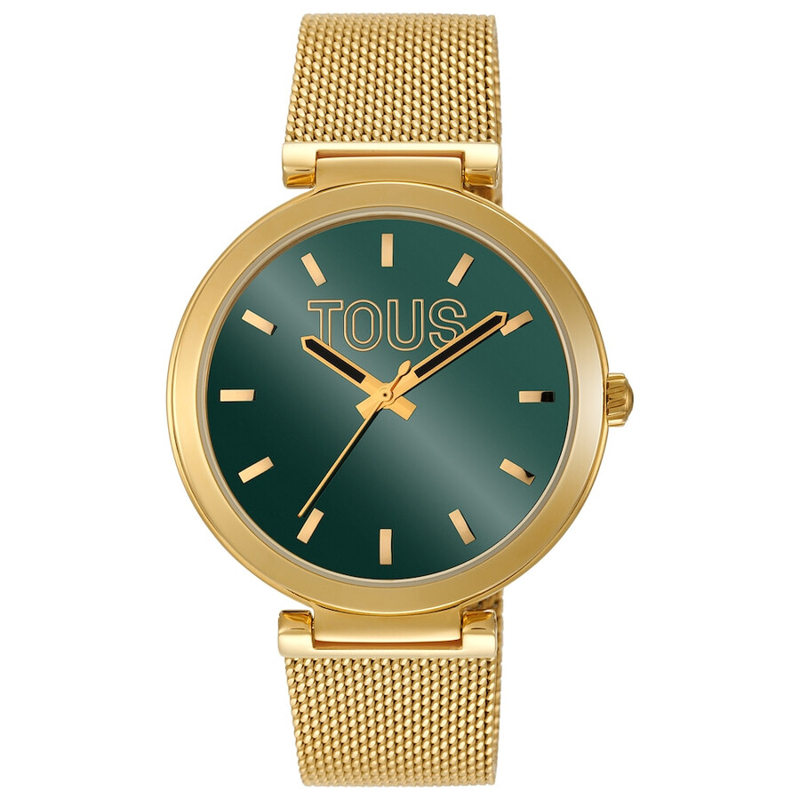 orologio analogico con quadrante verde e cinturino color oro s-mesh mirror