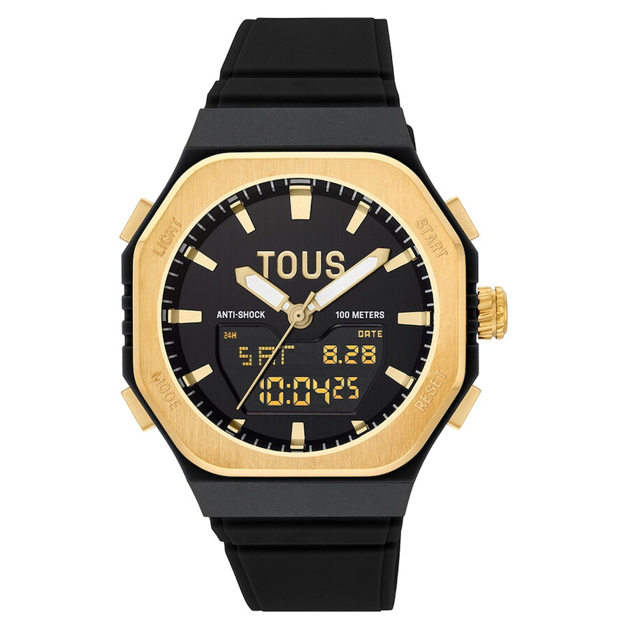 orologio analogicodigitale in acciaio color oro e cinturino in nylon nero bet