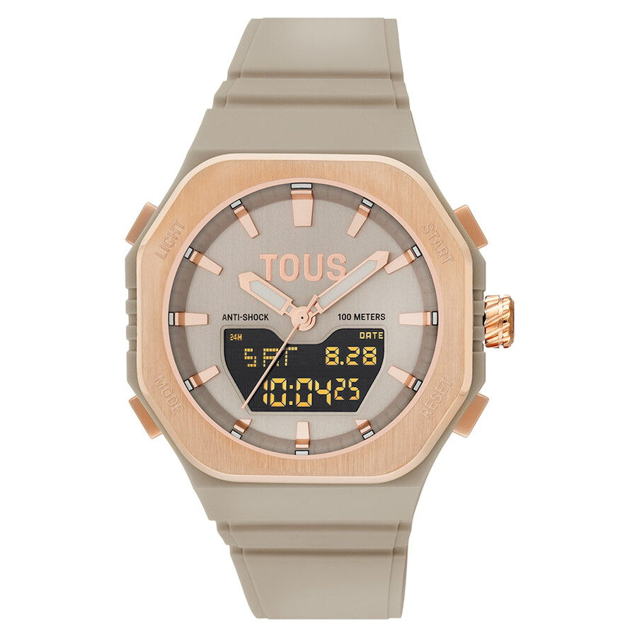 orologio analogicodigitale in acciaio color rosa e bracciale in nylon color tortora bet