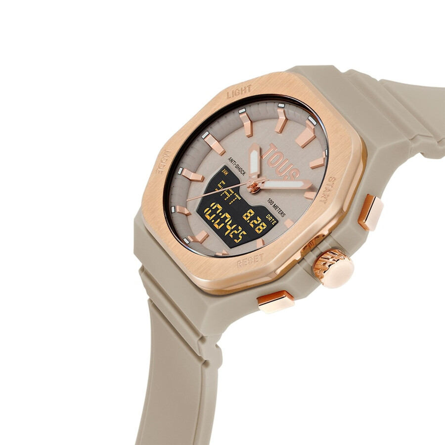 orologio analogicodigitale in acciaio color rosa e bracciale in nylon color tortora bet