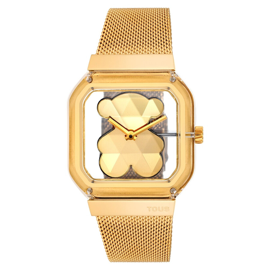 orologio analogico con bracciale in acciaio color oro d-bear party