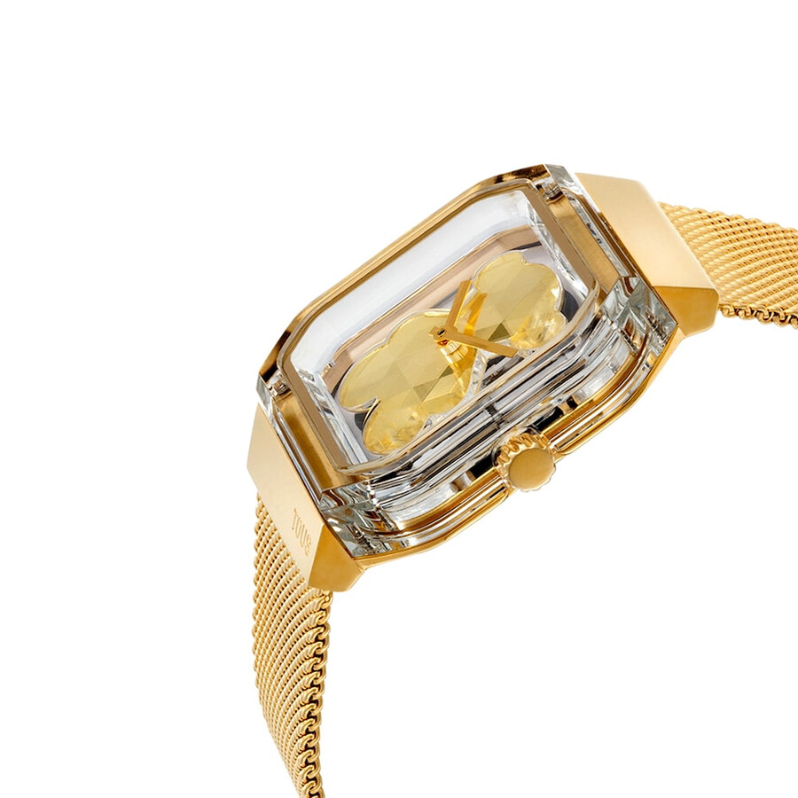 orologio analogico con bracciale in acciaio color oro d-bear party
