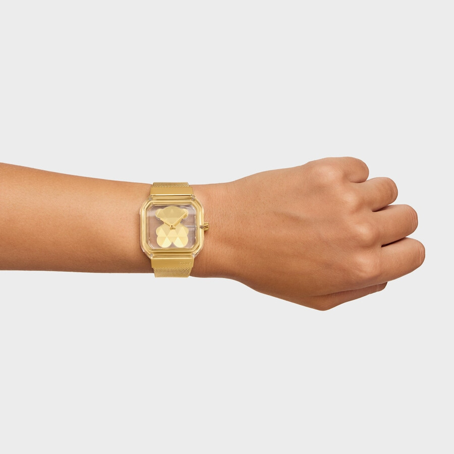 orologio analogico con bracciale in acciaio color oro d-bear party
