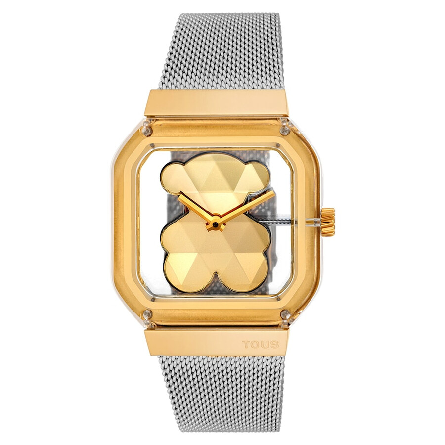 orologio analogico con bracciale in acciaio e acciaio color oro d-bear party