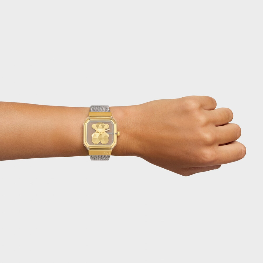 orologio analogico con bracciale in acciaio e acciaio color oro d-bear party