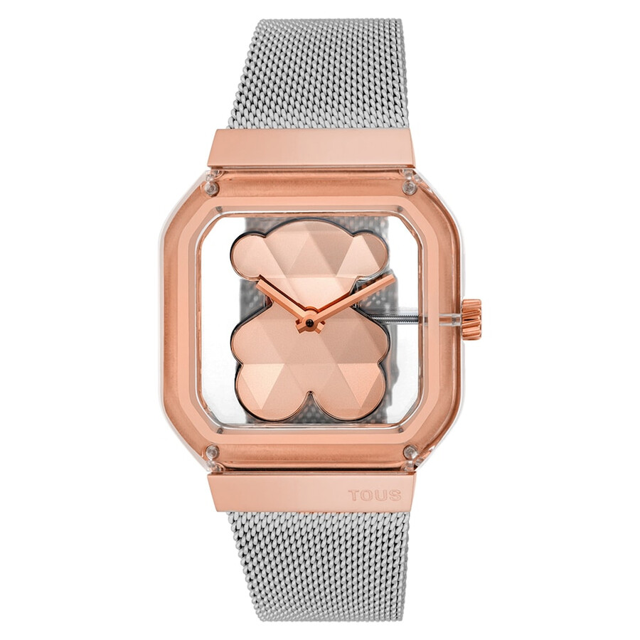 orologio analogico con bracciale in acciaio e acciaio rosa d-bear party