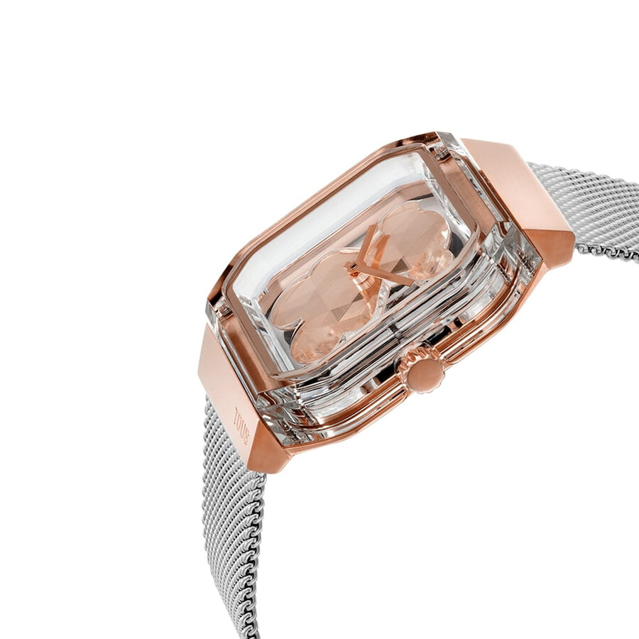 orologio analogico con bracciale in acciaio e acciaio rosa d-bear party