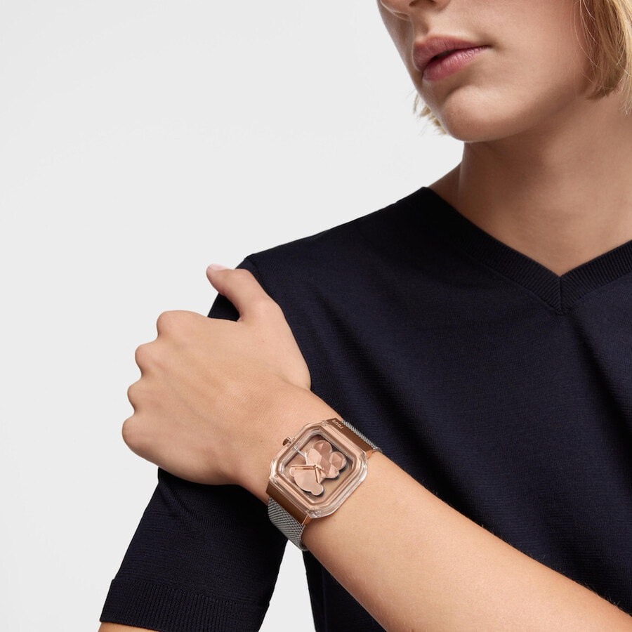 orologio analogico con bracciale in acciaio e acciaio rosa d-bear party