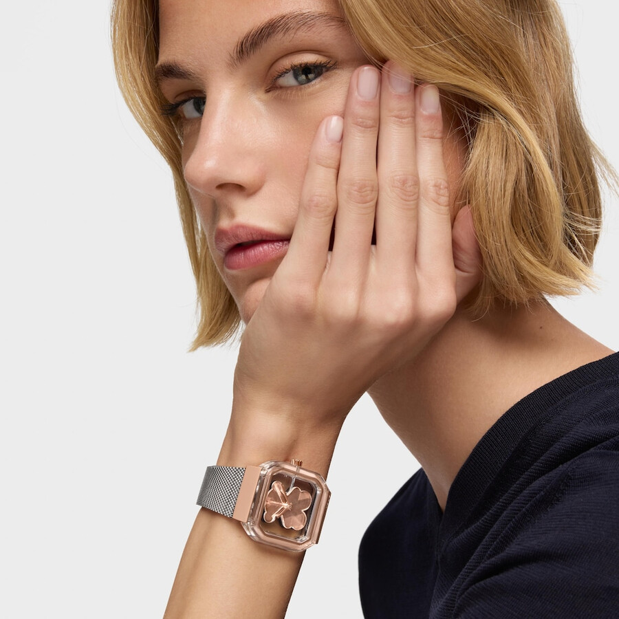 orologio analogico con bracciale in acciaio e acciaio rosa d-bear party