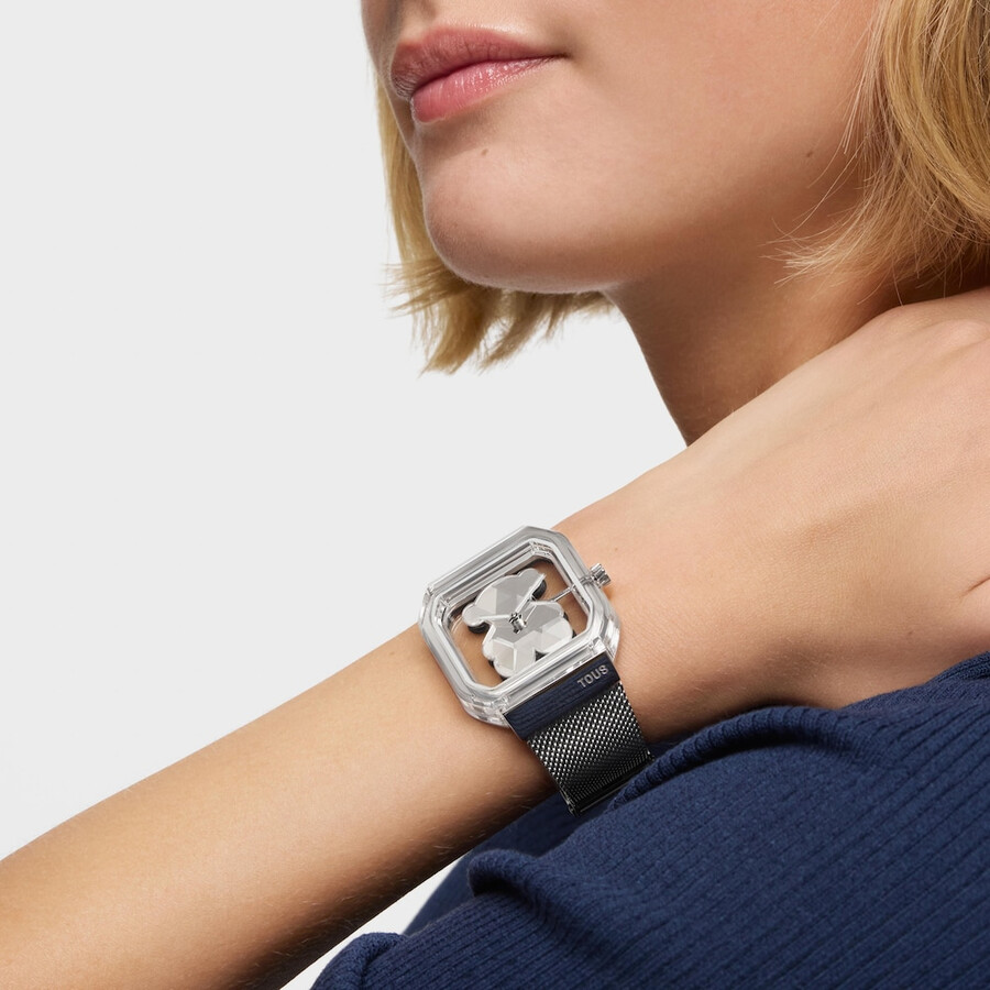 orologio analogico con bracciale in acciaio d-bear party