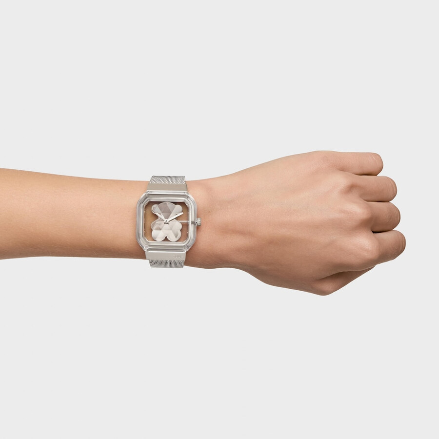 orologio analogico con bracciale in acciaio d-bear party