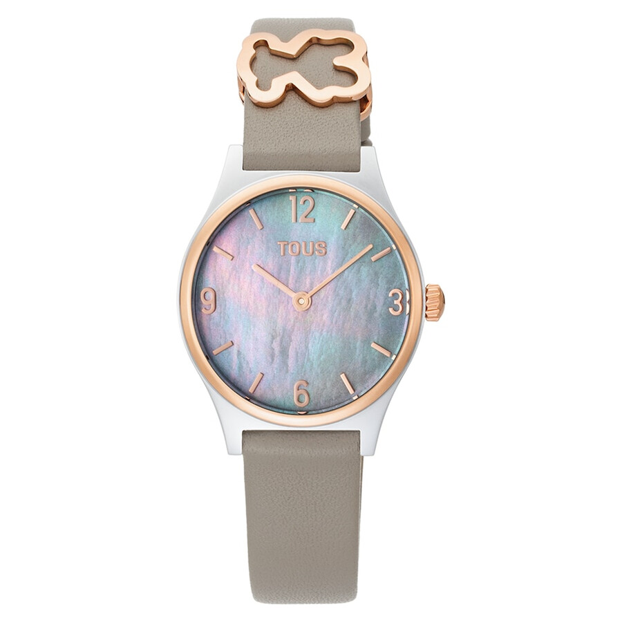 orologio analogico con cinturino in pelle grigia acciaio color rosa e quadrante in madreperla epic icon