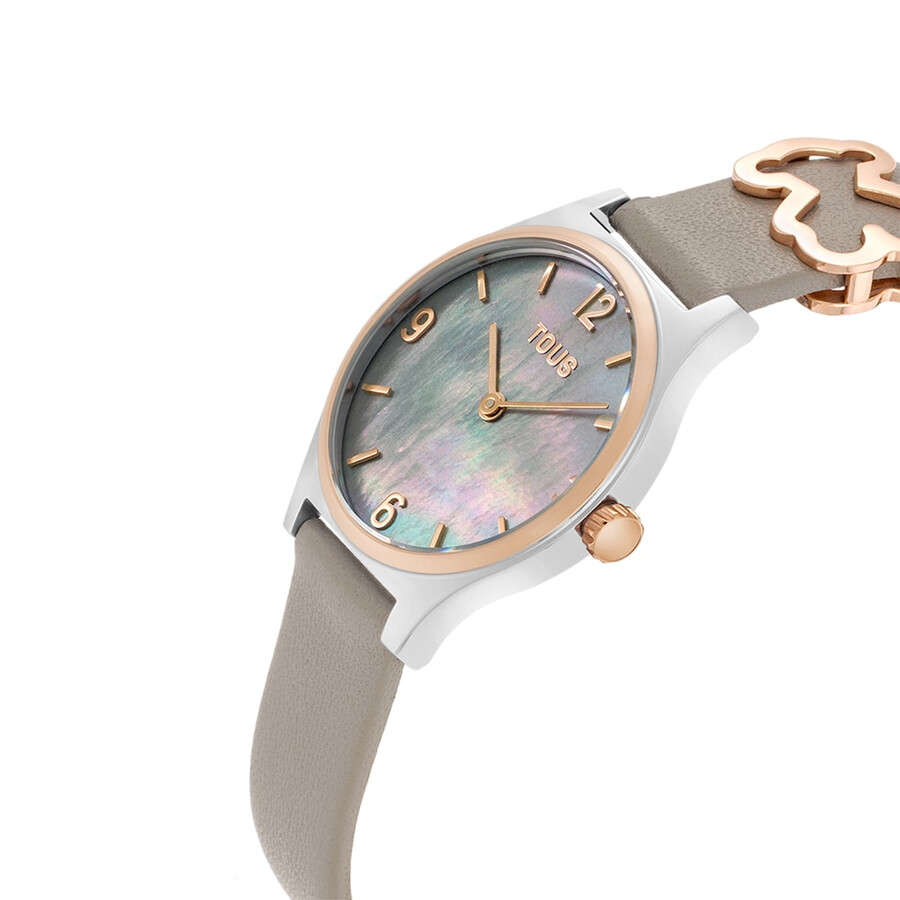 orologio analogico con cinturino in pelle grigia acciaio color rosa e quadrante in madreperla epic icon