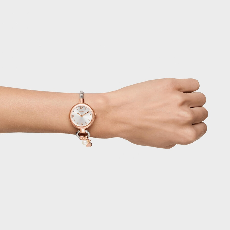 orologio analogicodigitale con bracciale in acciaio e acciaio rosa tous hold charms