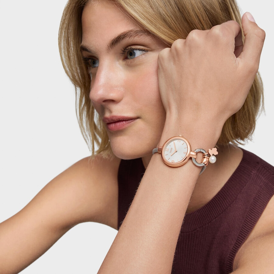 orologio analogicodigitale con bracciale in acciaio e acciaio rosa tous hold charms