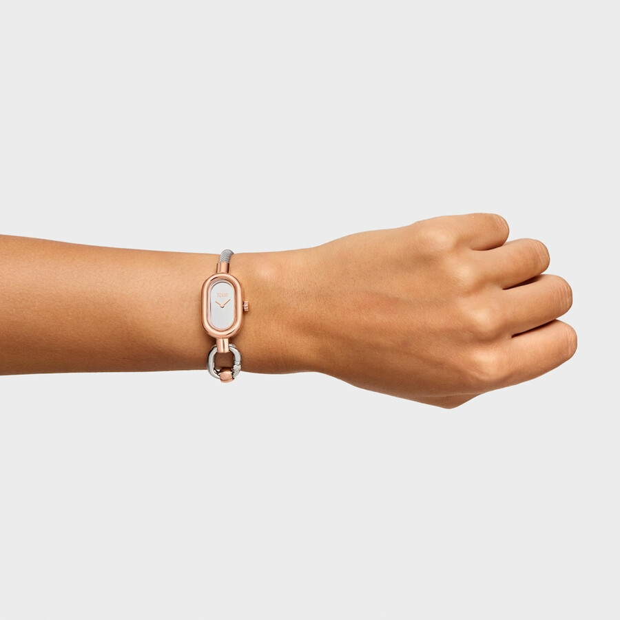 orologio analogicodigitale con bracciale in acciaio e acciaio rosa tous hold oval