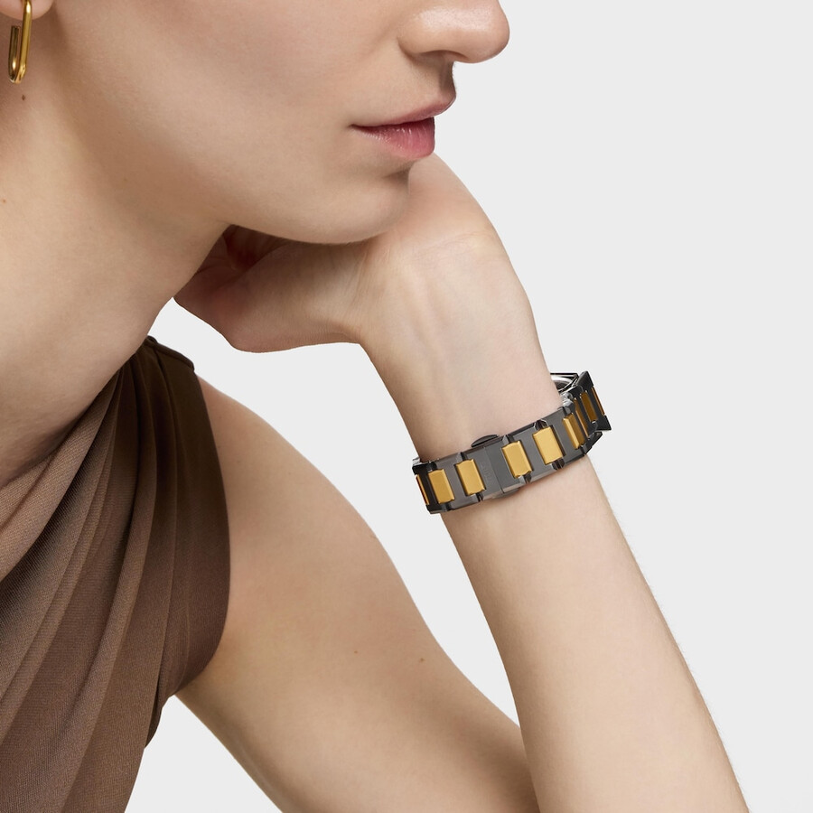 orologio analogico con bracciale in acciaio color nero e oro e quadrante in madreperla grigia karat