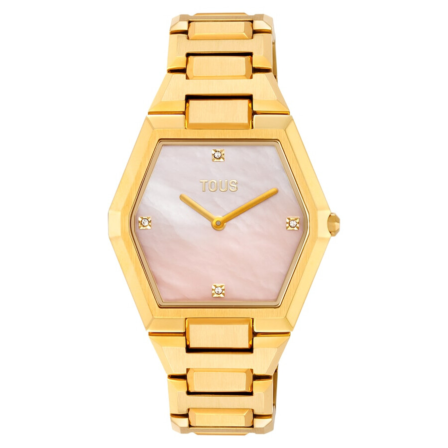 orologio analogico con bracciale in acciaio color oro e quadrante in madreperla rosa karat