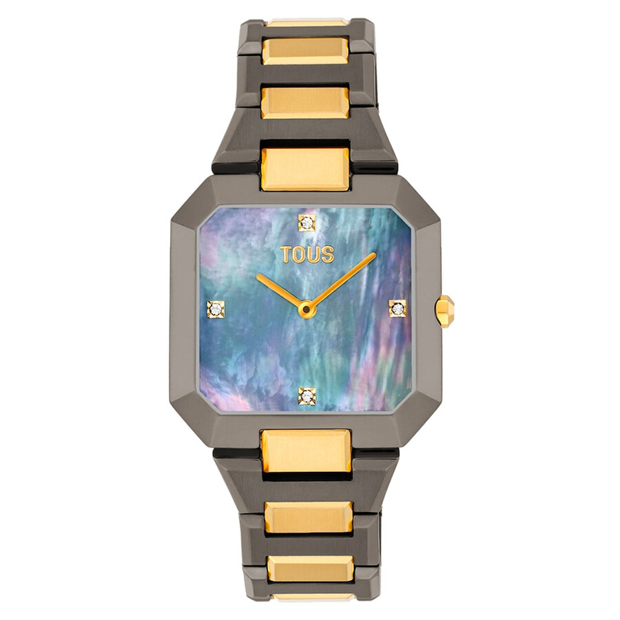 orologio analogico con bracciale in acciaio color nero e oro e quadrante in madreperla grigia karat