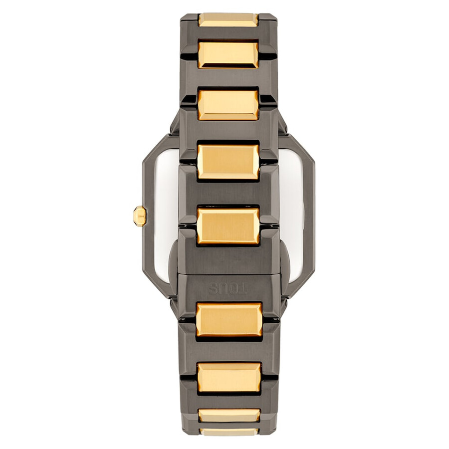 orologio analogico con bracciale in acciaio color nero e oro e quadrante in madreperla grigia karat