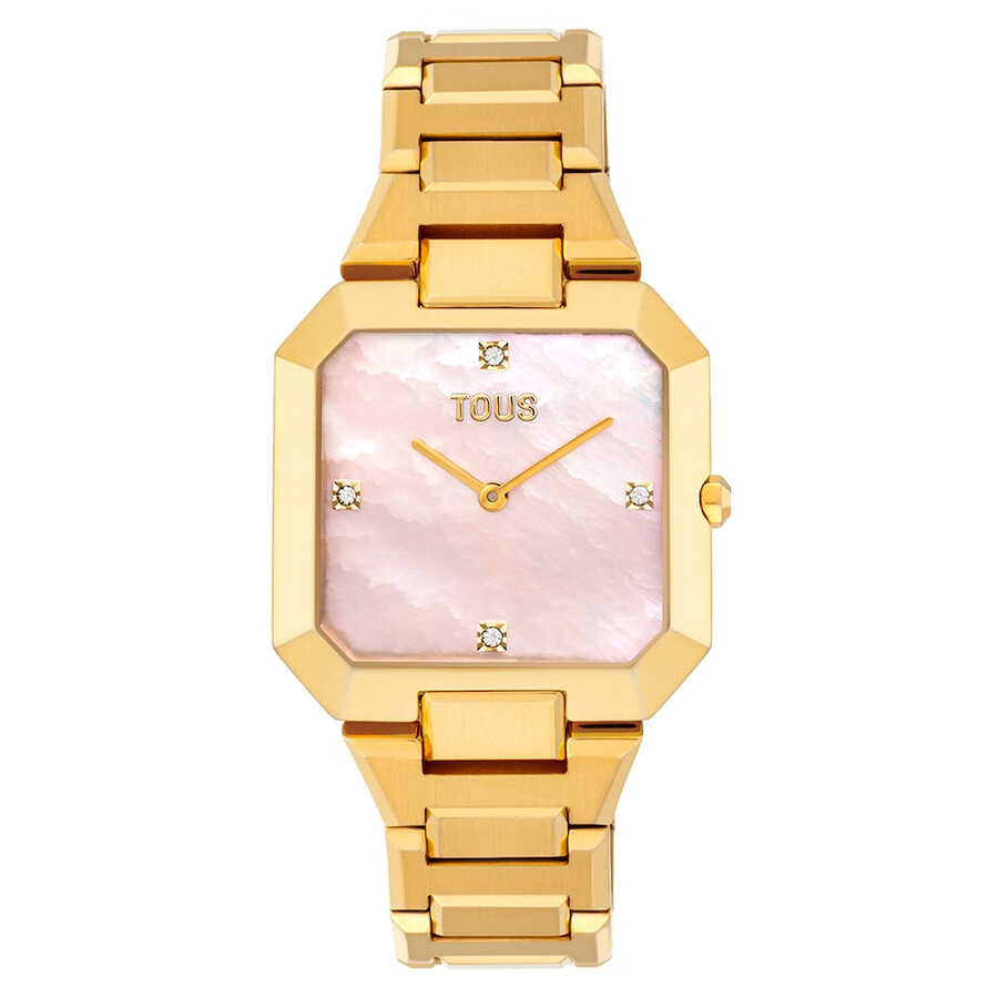 orologio analogico con bracciale in acciaio color oro e quadrante in madreperla rosa karat