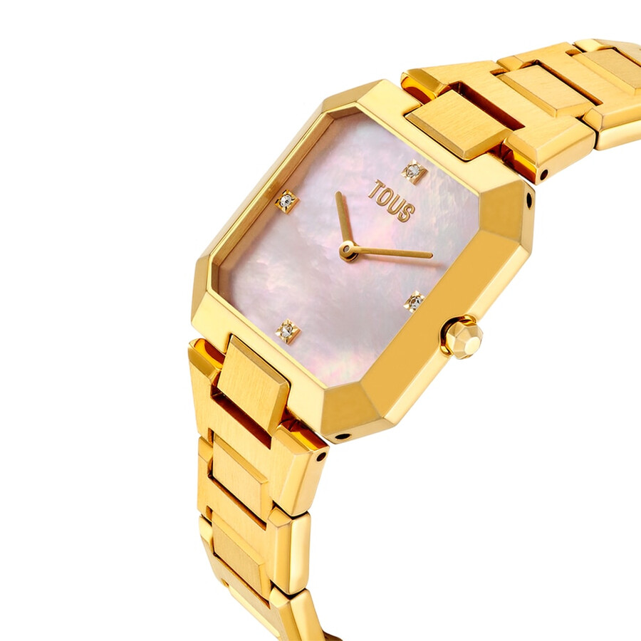 orologio analogico con bracciale in acciaio color oro e quadrante in madreperla rosa karat