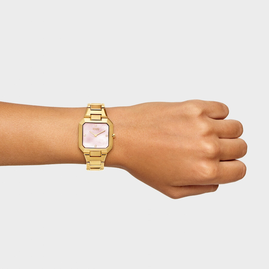 orologio analogico con bracciale in acciaio color oro e quadrante in madreperla rosa karat