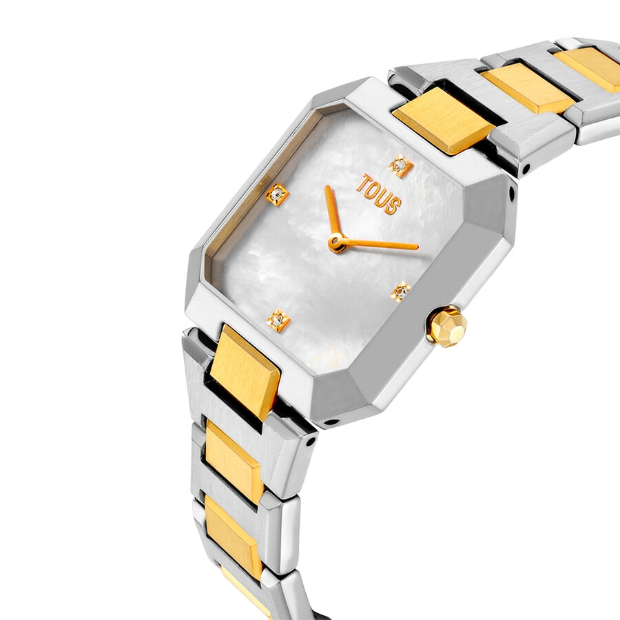orologio analogico con bracciale in acciaio e acciaio color oro e quadrante in madreperla karat