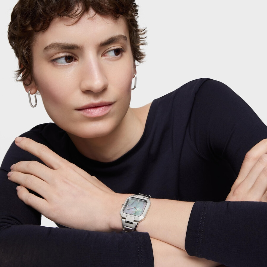 orologio analogico con bracciale in acciaio e quadrante in madreperla karat