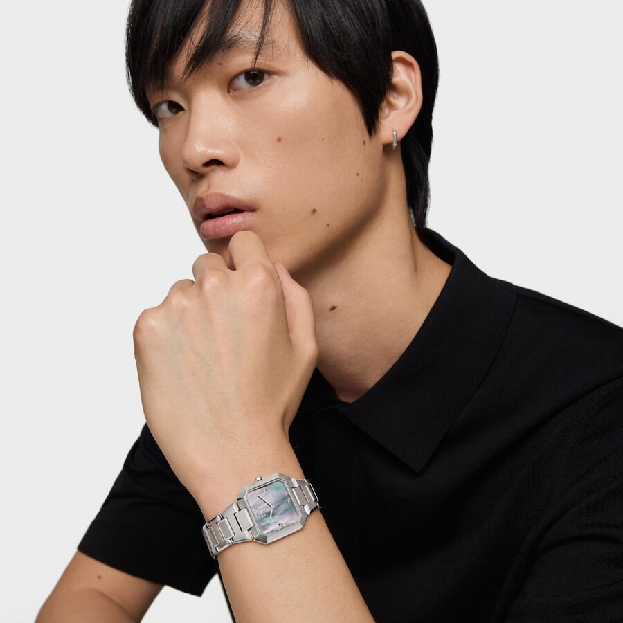 orologio analogico con bracciale in acciaio e quadrante in madreperla karat
