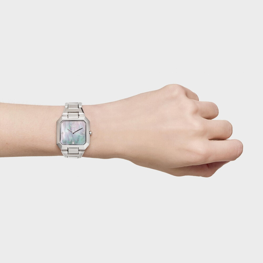 orologio analogico con bracciale in acciaio e quadrante in madreperla karat