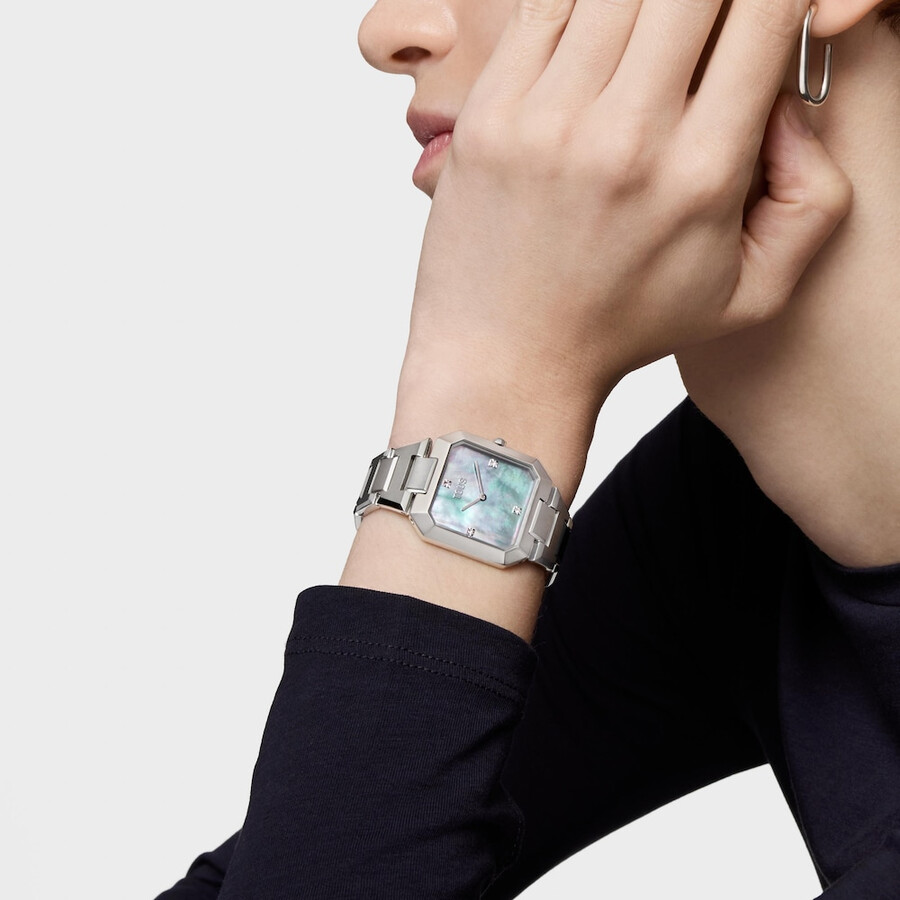 orologio analogico con bracciale in acciaio e quadrante in madreperla karat