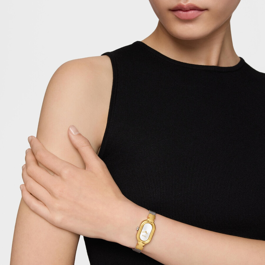 orologio analogico gioiello con bracciale in acciaio e acciaio color oro oval icon