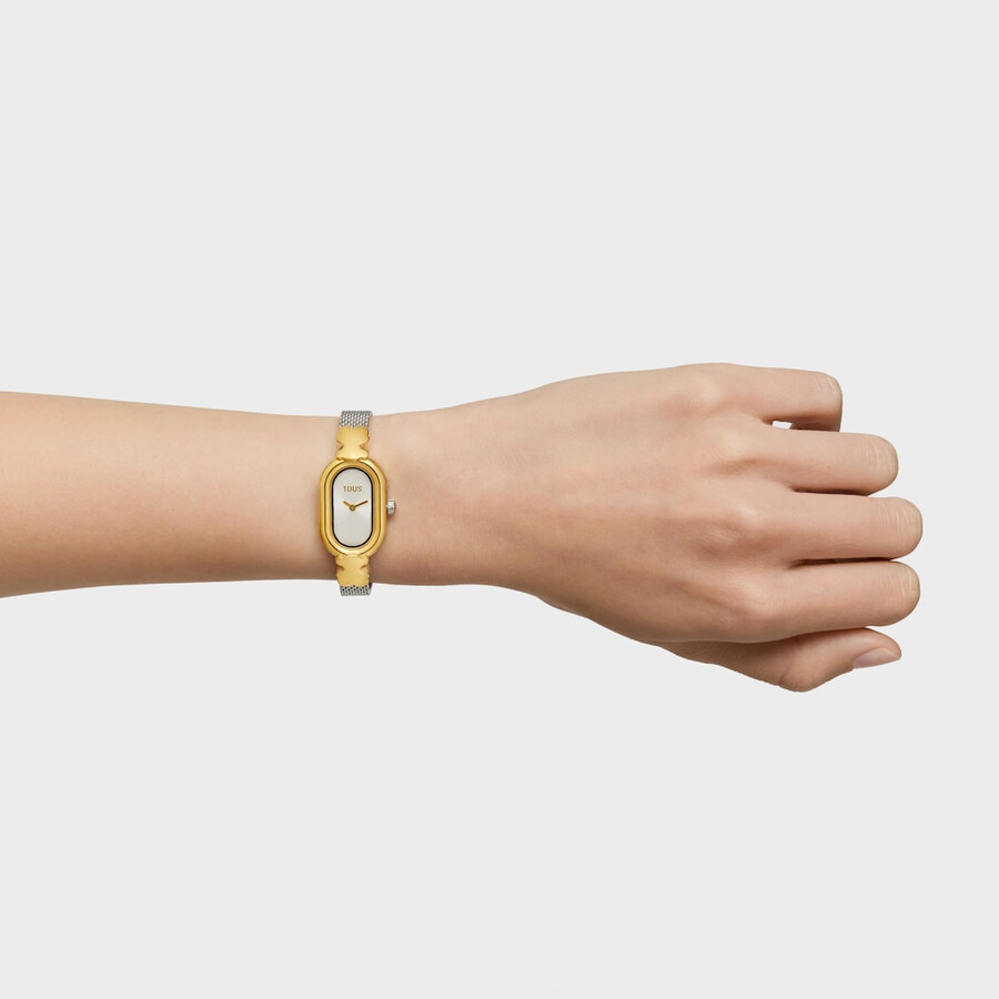 orologio analogico gioiello con bracciale in acciaio e acciaio color oro oval icon
