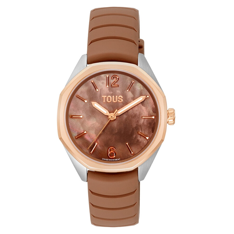 orologio analogico con movimento svizzero quadrante in madreperla e cinturino in gomma color moka tous now lady