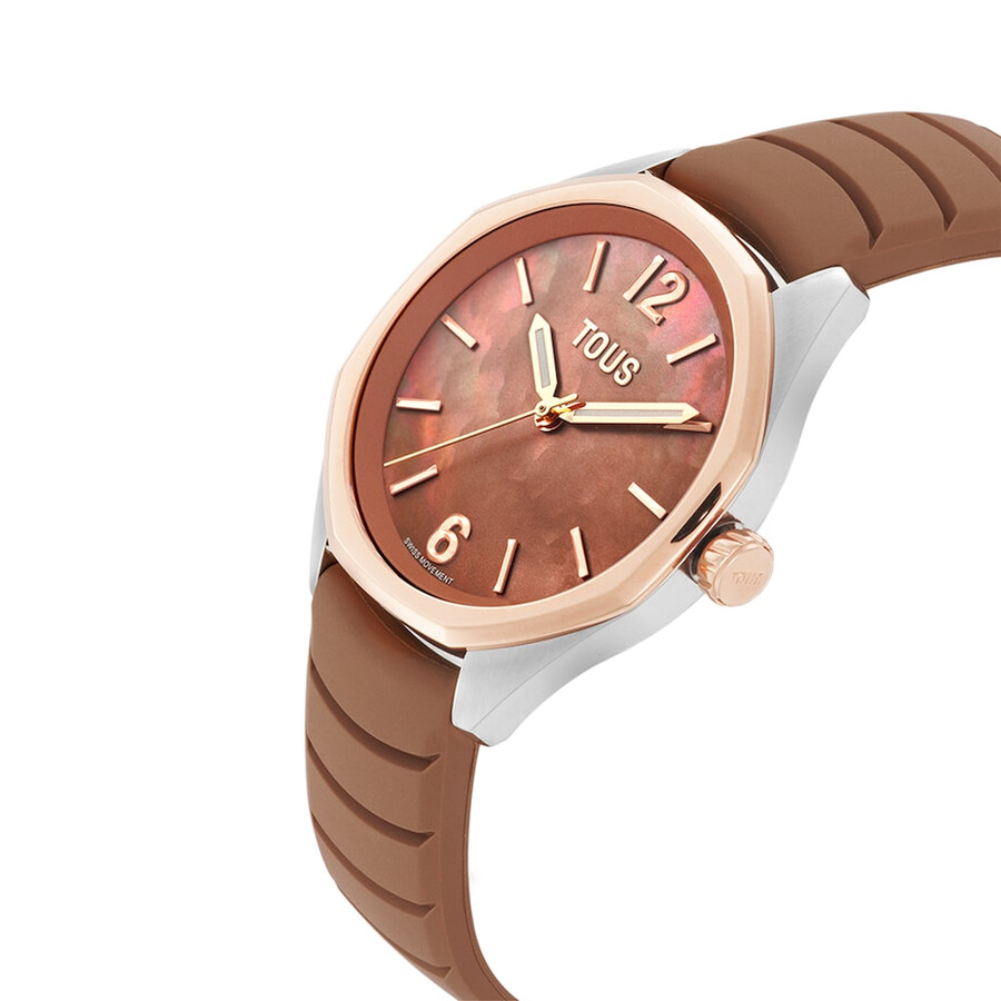 orologio analogico con movimento svizzero quadrante in madreperla e cinturino in gomma color moka tous now lady