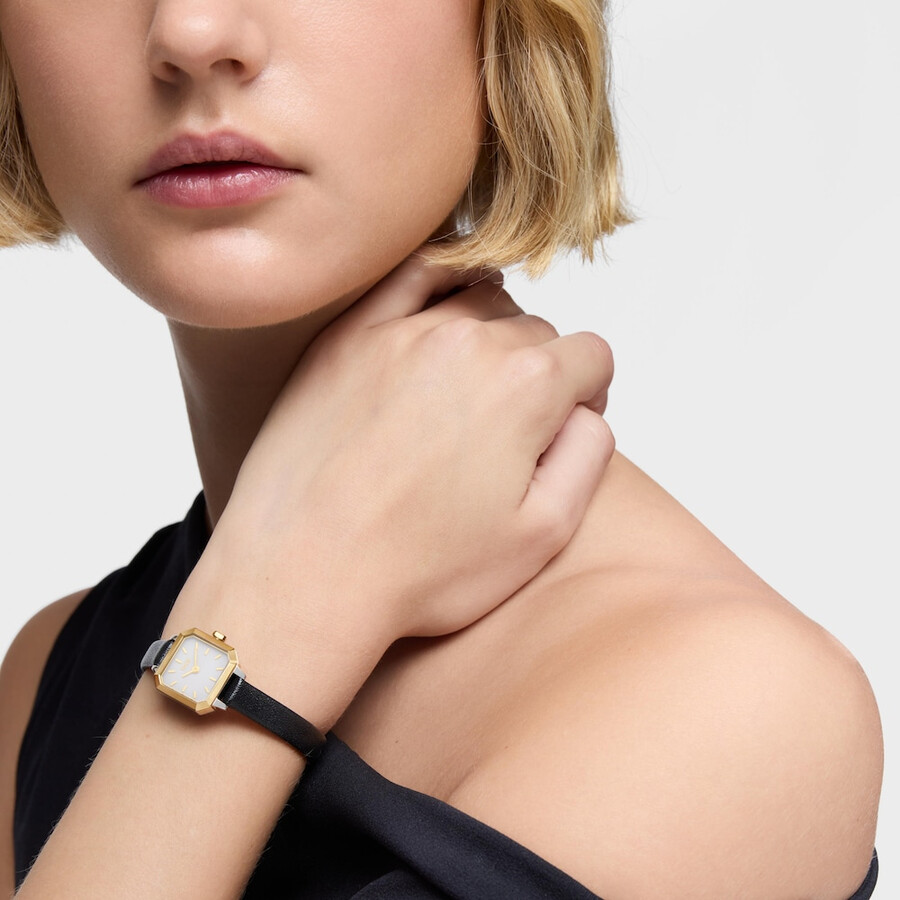 orologio con movimento analogico svizzero in acciaio oro 14 kt e cinturino in pelle les classiques mini
