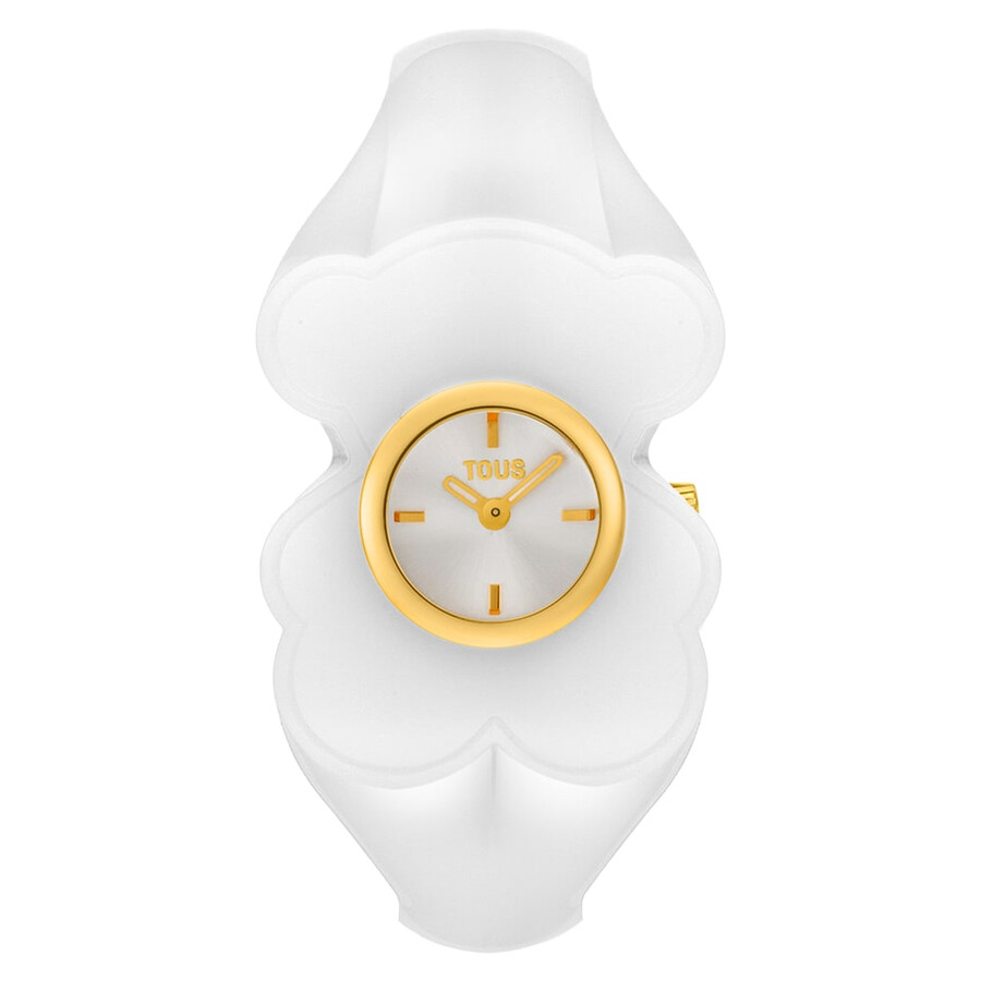 orologio analogico in acciaio color oro con policarbonato bianco t. m bear folks